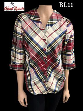 VGC Coldwater Creek Raw Silk 3/4 Sleeve Holiday Blouse Size Small